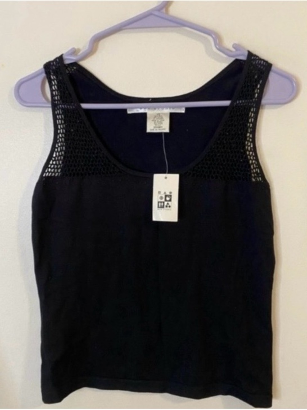 Max Studio Silk blend Black Crochet-Shoulder Tank Top